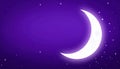 Glowing Crescent Moon and Tiny Stars on Matte Deep Violet Background Royalty Free Stock Photo