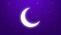 Glowing Crescent Moon and Tiny Stars on Matte Deep Violet Background Royalty Free Stock Photo