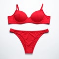 Stylish red women\'s underwear on white background, closeup Royalty Free Stock Photo