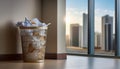 Wastebasket filled with crumpled paper Royalty Free Stock Photo