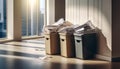 Wastebasket filled with crumpled paper Royalty Free Stock Photo