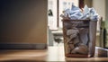 Wastebasket filled with crumpled paper Royalty Free Stock Photo