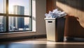 Wastebasket filled with crumpled paper Royalty Free Stock Photo