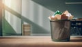 Wastebasket filled with crumpled paper Royalty Free Stock Photo