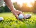 Person playing golf on green course, closeup Royalty Free Stock Photo