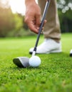 Person playing golf on green course, closeup Royalty Free Stock Photo
