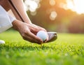 Person playing golf on green course, closeup Royalty Free Stock Photo