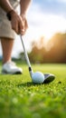 Person playing golf on green course, closeup Royalty Free Stock Photo
