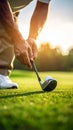 Person playing golf on green course, closeup Royalty Free Stock Photo