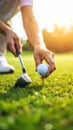 Person playing golf on green course, closeup Royalty Free Stock Photo
