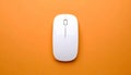 Modern wired optical mouse on orange background, top view Royalty Free Stock Photo