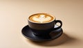 Cappuccino in Matte Black Cup on Soft Beige-to-Pale Yellow Gradient Royalty Free Stock Photo