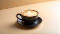Cappuccino in Matte Black Cup on Soft Beige-to-Pale Yellow Gradient Royalty Free Stock Photo