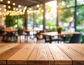 Empty wooden table in the restaurant, design space Royalty Free Stock Photo
