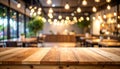 Empty wooden table in the restaurant, design space Royalty Free Stock Photo