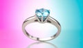 generated using AI.A silver engagement ring features a round, sky-blue gemstone held by a prong setting. Royalty Free Stock Photo