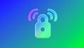 generated using AI.A translucent padlock icon is centered against a blue-to-green gradient background. Royalty Free Stock Photo