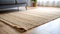 Close-Up of Natural Fiber Rug Corner on Wooden Floor Royalty Free Stock Photo