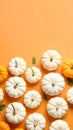 Flat lay composition with different ripe pumpkins on orange background Royalty Free Stock Photo