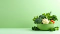 Bowl of mixed fresh vegetables on matte pastel green gradient background, symbolizing healthy nutrition Royalty Free Stock Photo