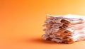 Neatly arranged pile of receipts on matte pastel orange gradient background Royalty Free Stock Photo