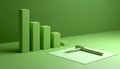 Bar chart printed on paper with pen on matte sage green gradient background Royalty Free Stock Photo