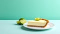 Key lime pie slice on matte pastel teal gradient background Royalty Free Stock Photo