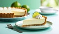 Key lime pie slice on matte pastel teal gradient background Royalty Free Stock Photo
