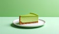 Slice of matcha cheesecake on simple plate with mint green gradient background Royalty Free Stock Photo