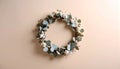 Small dried eucalyptus wreath on matte soft cream gradient background Royalty Free Stock Photo