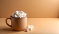 Hot cocoa mug with marshmallows on matte warm beige gradient Royalty Free Stock Photo