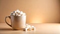 Hot cocoa mug with marshmallows on matte warm beige gradient Royalty Free Stock Photo
