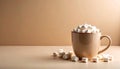 Hot cocoa mug with marshmallows on matte warm beige gradient Royalty Free Stock Photo