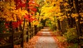Detailed View of Red and Yellow Leaves on Forest Path Royalty Free Stock Photo