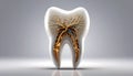 generated using AI.A digitally generated image featuring a large, white molar tooth with an intricate cutaway design revealing Royalty Free Stock Photo