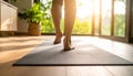 Minimal home yoga scene with sunlit mat and calm atmosphere Royalty Free Stock Photo