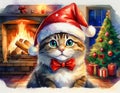 Christmas cat with tree and decoration cartoon Royalty Free Stock Photo