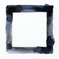 Hand-painted black watercolor square frame isolated on white background Royalty Free Stock Photo
