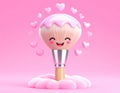 Cute Cartoon Makeup Brush with Pink Hearts Royalty Free Stock Photo