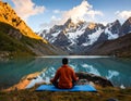 Serene Mountain Meditation by an Alpine Lake Royalty Free Stock Photo