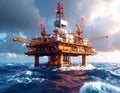Offshore Oil Rig in Stormy Sea Royalty Free Stock Photo