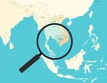 Southeast Asia Map with Magnifying Glass Highlighting Thailand Royalty Free Stock Photo