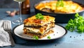 Authentic Moussaka Slice on a Plate Royalty Free Stock Photo