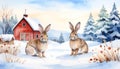 Rabbit in winterlandscape cartoon Royalty Free Stock Photo