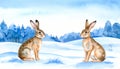 Rabbit in winterlandscape cartoon Royalty Free Stock Photo