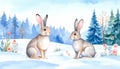Rabbit in winterlandscape cartoon Royalty Free Stock Photo