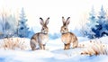 Rabbit in winterlandscape cartoon Royalty Free Stock Photo