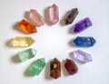 âColorful chakra crystals arranged in circle, energy flow visualization, soft light' Royalty Free Stock Photo