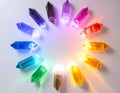 âColorful chakra crystals arranged in circle, energy flow visualization, soft light' Royalty Free Stock Photo
