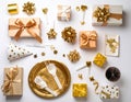Flat lay composition with different items for surprise party on white background Royalty Free Stock Photo